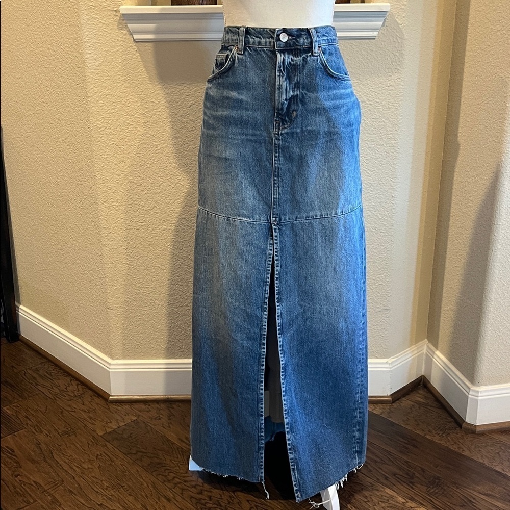 Reformation Jeans Tazz Maxi Denim Skirt Hemlock Size 27